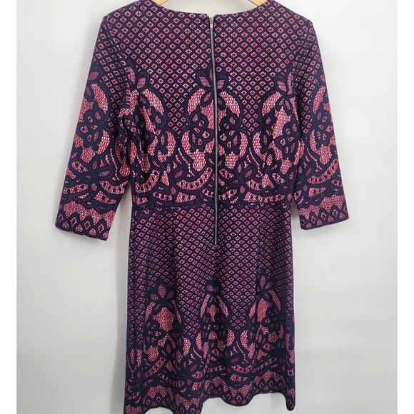 Gabby Skye 8 Quarter Sleeve Heather Print Sheath Dress Pink Blue - Picture 9 of 9
